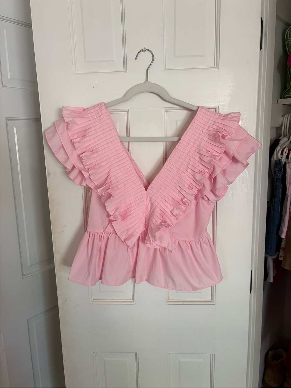 Pink Ruffle V-Neck Women’s Top